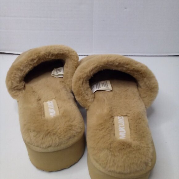 Muk Luks Platform Slipper Slides L 9-10 Faux Fur Plush Soft Brown - Picture 5 of 11